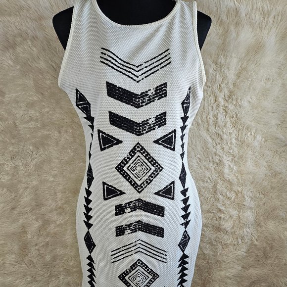 Guess Women's White and Black Beaded Sleevesless Midi Dress Size L - Picture 1 of 11